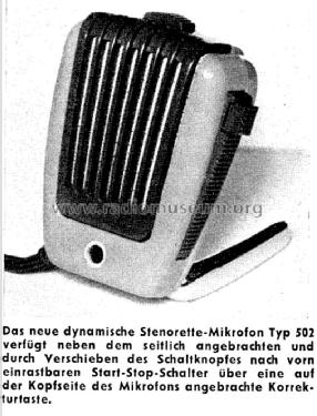 Stenorette-Mikrofon 502; Grundig Radio- (ID = 1809028) Microphone/PU