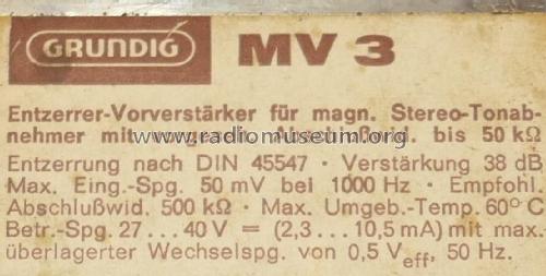 Stereo-Entzerrer-Vorverstärker MV3; Grundig Radio- (ID = 2167685) Ampl/Mixer