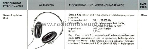 Stereo-Hörer 211a; Grundig Radio- (ID = 2488129) Speaker-P