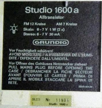 Studio 1600; Grundig Radio- (ID = 1647920) Radio