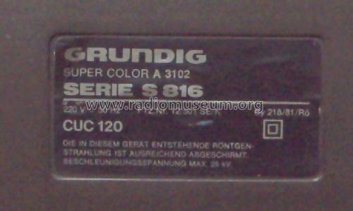 Super Color A 3102 Serie S 816 Ch= CUC 120; Grundig Austria GmbH (ID = 1646123) Television