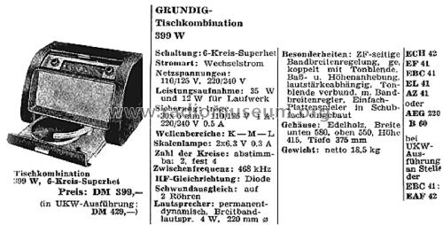 Tischkombination 399W/UKW; Grundig Radio- (ID = 2787613) Radio