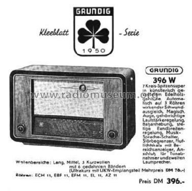 Kleeblatt-Serie 1950 Type 396W / Super 396W; Grundig Radio- (ID = 2344767) Radio
