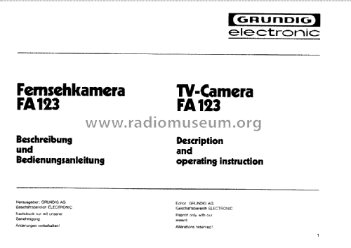 Video Camera Fernauge FA 123; Grundig Radio- (ID = 2753715) Altri tipi