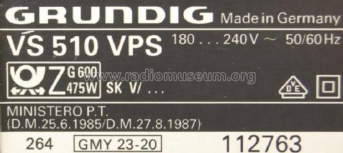 Video Cassette Recorder VS-510 VPS; Grundig Radio- (ID = 1894720) R-Player