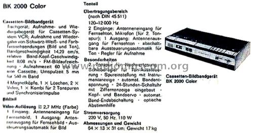 Video Cassetten Recorder BK-2000 Color; Grundig Radio- (ID = 2848931) Reg-Riprod