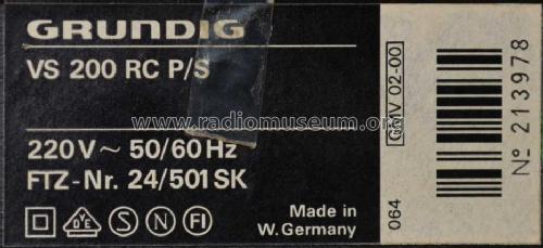 Video Cassette Recorder VS-200RC; Grundig Radio- (ID = 1373830) Ton-Bild