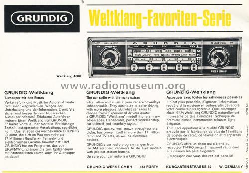 Weltklang 4500; Grundig Radio- (ID = 1725564) Car Radio