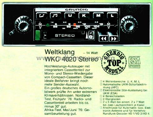 Weltklang Cassette WKC4020 Stereo; Grundig Radio- (ID = 2384857) Car Radio