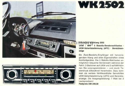 Weltklang WK2502; Grundig Radio- (ID = 36938) Car Radio