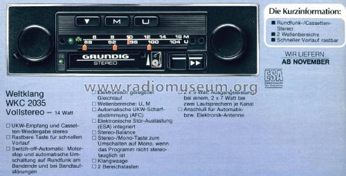 Weltklang WKC2035 Stereo; Grundig Radio- (ID = 2475427) Car Radio