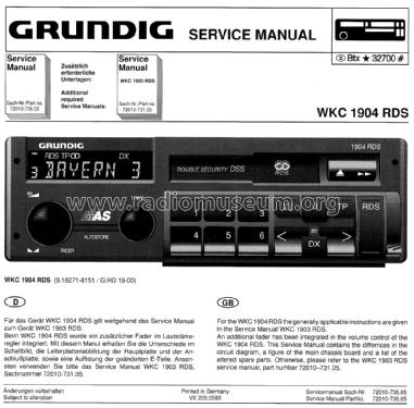 WKC 1904 RDS; Grundig Radio- (ID = 2558862) Car Radio