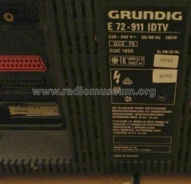 E 72-911 IDTV Ch= CUC 1852 - GCZ 70; Grundig Austria GmbH (ID = 1768676) Television