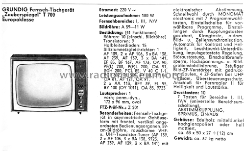 Zauberspiegel T700; Grundig Radio- (ID = 3176531) Télévision