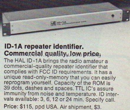 Repeater Identifier ID-1A; Hal Communications, (ID = 2062789) Amateur-D