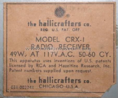 CRX-1; Hallicrafters, The; (ID = 770716) Commercial Re