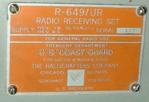R-649/UR; Hallicrafters, The; (ID = 283162) Commercial Re