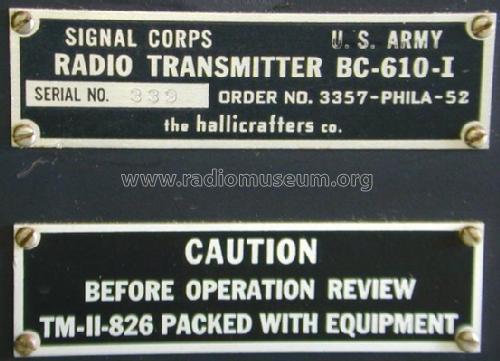 Radio Transmitter BC-610-I; Hallicrafters, The; (ID = 618749) Commercial Tr