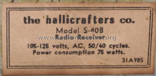 S-40B ; Hallicrafters, The; (ID = 1054269) Amateur-R