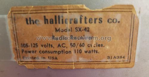 SX-42 ; Hallicrafters, The; (ID = 2581133) Amateur-R