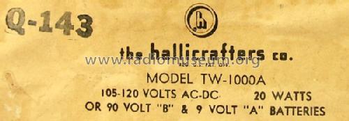 World-Wide TW-1000A; Hallicrafters, The; (ID = 532891) Commercial Re
