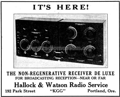 Non-Regenerative Receiver De luxe ; Hallock & Watson (ID = 995167) Radio