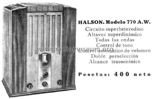 770-AW ; Halson Radio Mfg. Co (ID = 592125) Radio