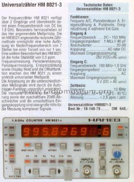 1,6GHz Counter HM8021-3; HAMEG GmbH, (ID = 1702099) Ausrüstung