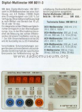 Digital Multimeter HM8011-3; HAMEG GmbH, (ID = 1702095) Equipment