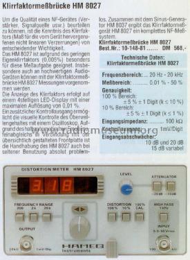 Klirrfaktormeßbrücke HM8027; HAMEG GmbH, (ID = 1702097) Ausrüstung