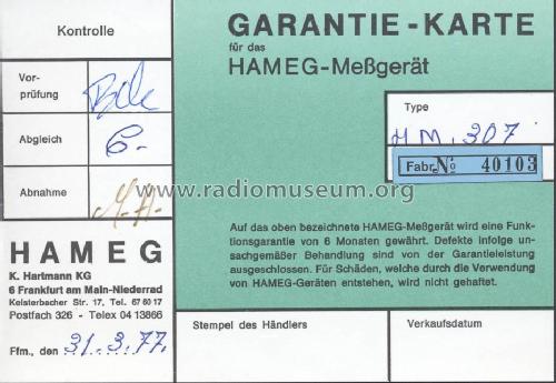 Oscilloscope HM307-1; HAMEG GmbH, (ID = 1918265) Ausrüstung