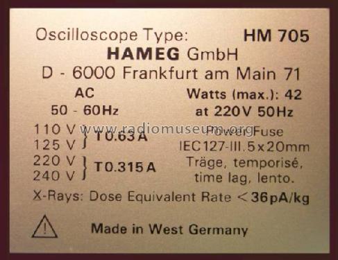 Oscilloscope HM705; HAMEG GmbH, (ID = 725478) Equipment