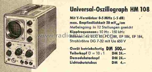 Oszillograph HM108; HAMEG GmbH, (ID = 1278166) Equipment