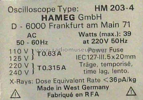Oszilloskop HM 203-4a; HAMEG GmbH, (ID = 935511) Equipment