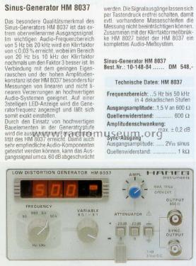 Sinus-Generator HM8037; HAMEG GmbH, (ID = 1702092) Equipment