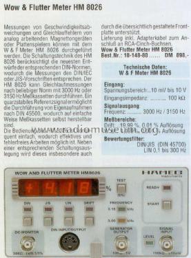 Wow & Flutter Meter HM8026; HAMEG GmbH, (ID = 1702098) Ausrüstung