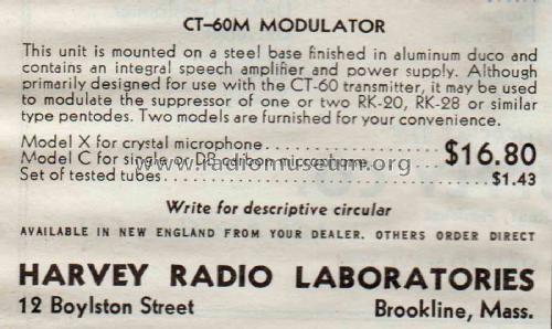 Modulator CT-60M; Harvey Radio Labs., (ID = 2055603) Amateur-D