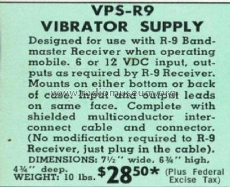 Vibrator Power Supply VPS-R9; Harvey Radio Labs., (ID = 3130465) Power-S
