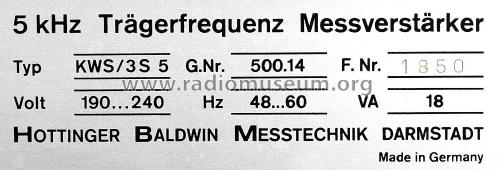 Trägerfrequenz-Messverstärker 5 kHz KWS/3S-5; HBM - Hottinger (ID = 3116311) Equipment