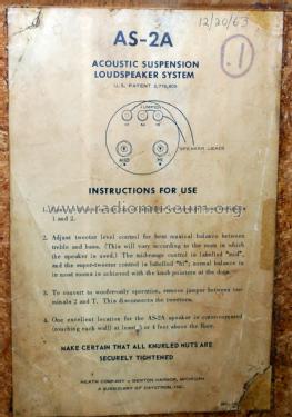 Acoustic Suspension Loudspeaker System AS-2A; Heathkit Brand, (ID = 2354103) Speaker-P