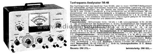 Audio Analyzer IM-48 ; Heathkit Brand, (ID = 2389342) Equipment
