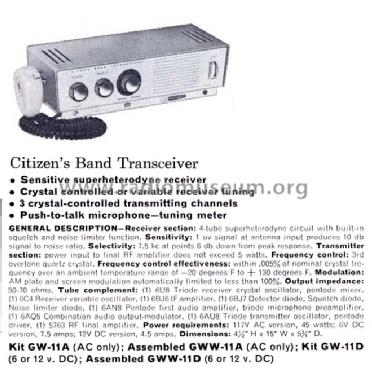 Citizen's Band Transceiver GW-11A; Heathkit Brand, (ID = 756890) Cittadina