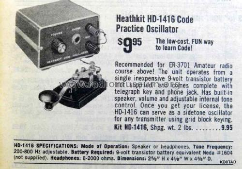 Code Oscillator HD-1416; Heathkit Brand, (ID = 2653523) Amateur-D