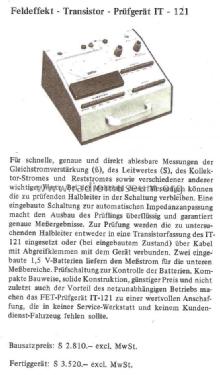 FET / Transistor Tester IT-121; Heathkit Brand, (ID = 772003) Equipment