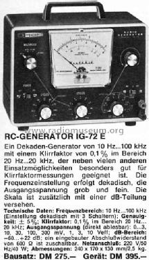 Audio Generator IG-72E; Heathkit Brand, (ID = 294084) Equipment