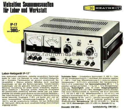 Regulated Power Supply IP-17; Heathkit Brand, (ID = 2708221) Equipment