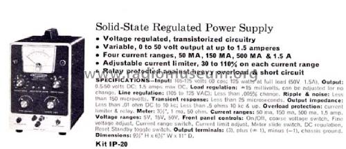 Regulated Power Supply IP-20; Heathkit Brand, (ID = 656855) Equipment