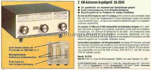 Antenna Tuner SA-2040; Heathkit Brand, (ID = 1068419) Amateur-D