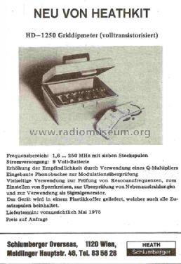 Solid State Dip Meter HD-1250; Heathkit Brand, (ID = 779608) Ausrüstung