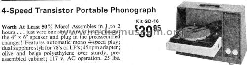 Transistor Portable Phonograph GD-16; Heathkit Brand, (ID = 2078582) Ton-Bild
